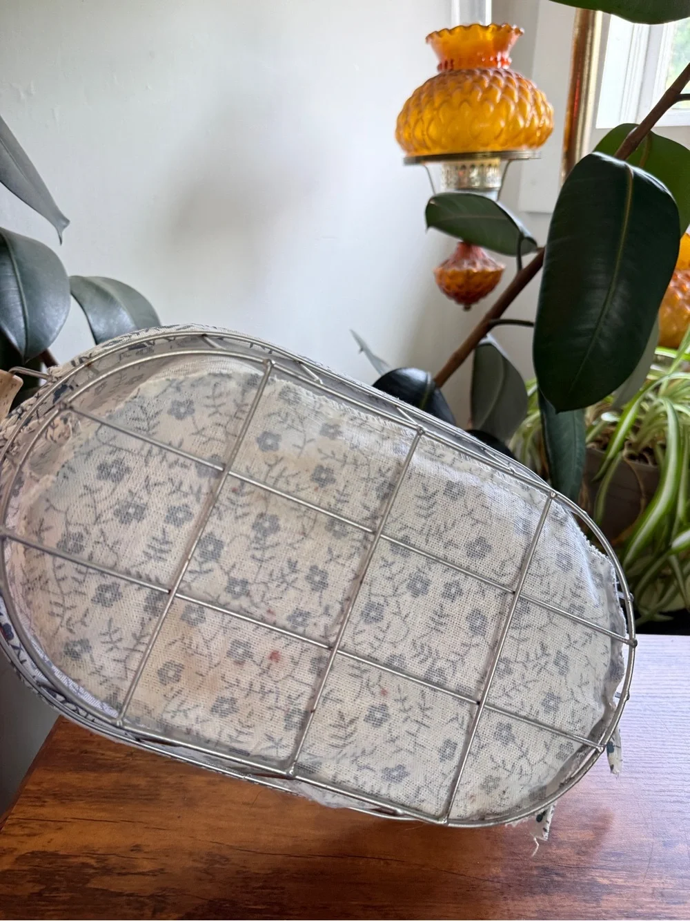 Decorative Blue Floral Lined Wire Basket - Home Accents